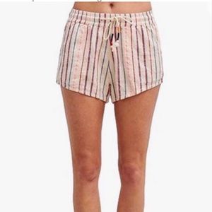 Sundry Dolphin Style Cream Multi Striped Cotton Drawstring Shorts Size Large NWT